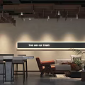 Old Town Café Interior With Bar Counter High Stools Sofa And Plants