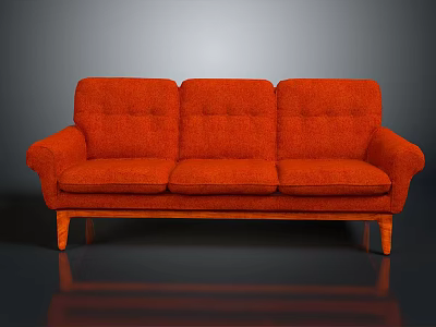 Classic Orange Three Seater Sofa With Wooden Legs And Upholstered Design 3d model