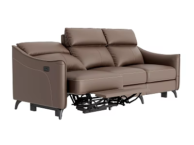 Modern Brown Leather Three Seater Reclining Sofa with Adjustable Backrest Design 3d model