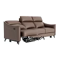Modern Brown Leather Three Seater Reclining Sofa with Adjustable Backrest Design