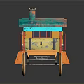 Traditional Decorative Carriage Featuring Colorful Roof Tassels Yellow Body Blue Door And Wooden Spoked Wheels