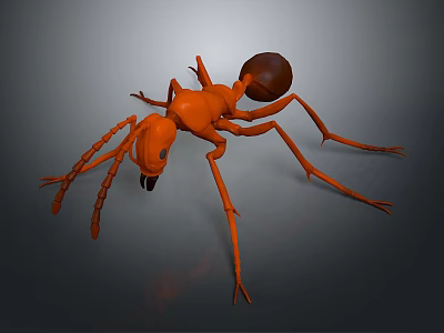 Orange 3D Ant Model With Large Brown Abdomen And Long Slender Legs 3d model