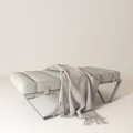 Modern Upholstered Sofa Bench With Metal Frame And Gray Tassel Blanket