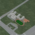 School Building Campus Design With Green Roofs Sports Field And Surrounding Trees