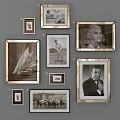 Framed Portrait Paintings In Various Sizes Displayed On Gray Wall With Landscape Artworks