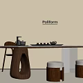 Poliform Modern Table With Chair And Two Stools Unique Base Design 3d model