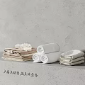 Soft Cotton Bath Towels Rolled And Folded For Minimalist Home Texture Decor