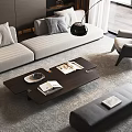 Modern Sectional Sofa And Coffee Table Set With Pillows Floor Lamp And Area Rug