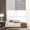 Elegant White Chaise Lounge In Modern Living Room With Brown Throw Blanket And Window Blinds