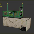 Subway Station Entrance Building With Green Structure Staircase Metal Railings And Billboard