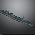 3D Model of Blue Warship Water Vehicle With Turret Mast and Detailed Structure