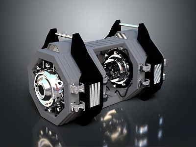 Futuristic Gray Black Mechanical Device Featuring Dual Circular Parts And Metallic Shine 3d model