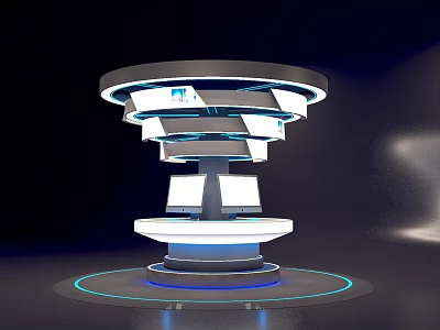 Modern Circular Multi tiered Display Shelf With Blue Lighting And Screens 3d model
