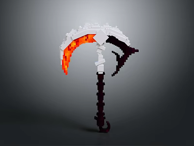Pixel Art Style Scythe Weapon With Flaming Orange Blade And Dark Handle Design 3d model