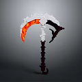 Pixel Art Style Scythe Weapon With Flaming Orange Blade And Dark Handle Design