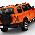 Orange SUV Featuring Boxy Front Design Black Trim and Roof Cargo Rack