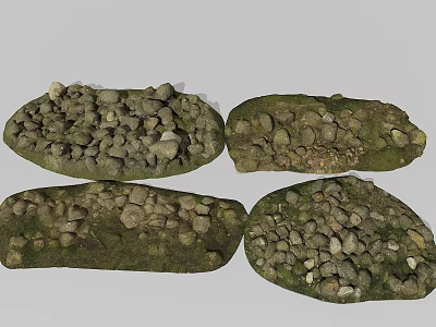 Rustic Stone and Wood Decor Set With Mossy Surface and Natural Texture 3d model
