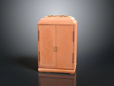 Traditional Wooden Cabinet Furniture With Double Doors Decorative Patterns And Top Ornamental Design 3d model