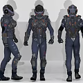 A Man Wearing Futuristic Tactical Armor Suit With Detailed Components And Helmet