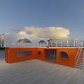Orange And White Container Milk Tea Shop Exterior With Open Terrace And Wooden Floor