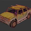 Yellow Rusty Pickup Truck With Weathered Exterior And Roof Rack On Dark Background