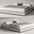 Modern Double Bed With White Headboard Textured Bedspread And Blue Pillow 3d model