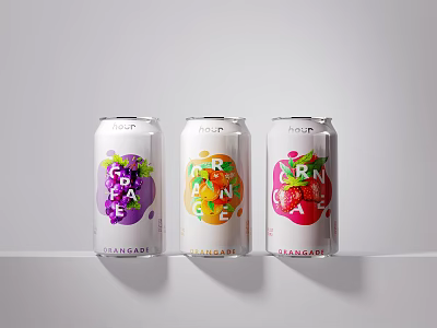 Colorful Canned Beverages With Various Fruit Flavors 3d model