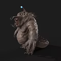 3D Monster Model Featuring Ugly Large Mouth Sharp Teeth Rough Skin Blue Orb On Head