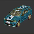 Blue Sporty SUV With White Stripes Sleek Exterior And Alloy Wheels