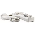 Modern White Modular Sectional Sofa With Plush Cushions Ottoman Throw Blanket 3d model