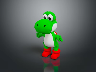 Green Cartoon Dinosaur Plush Toy With Big Eyes White Belly And Red Shoes 3d model