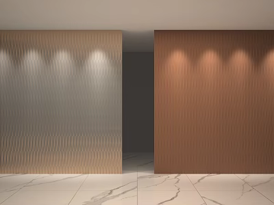 Elegant Textured Wall Panels in Neutral and Brown Tones with Wavy Design and Modern Lighting 3d model