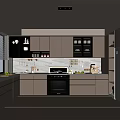 Modern Kitchen Interior With White Cabinets Black Oven Tiled Backsplash And Open Shelves