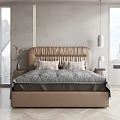 Modern Double Bed With Leather Tufted Headboard Decorative Pillows And Natural Light 3d model