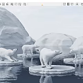 Marine Reptile Sea Turtles Resting On Floating Ice In Arctic Waters With Icebergs