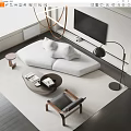 Modern Sofa And Coffee Table Set With TV Floor Lamp And Living Room Rug