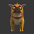 Cartoon Yellow Pug Dog Character Wearing Red Collar With Yellow Stars 3D Animated Model Design
