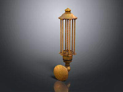 Golden Vintage Wall Lamp With Cage Shaped Shade And Ornate Top Design 3d model