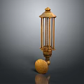 Golden Vintage Wall Lamp With Cage Shaped Shade And Ornate Top Design