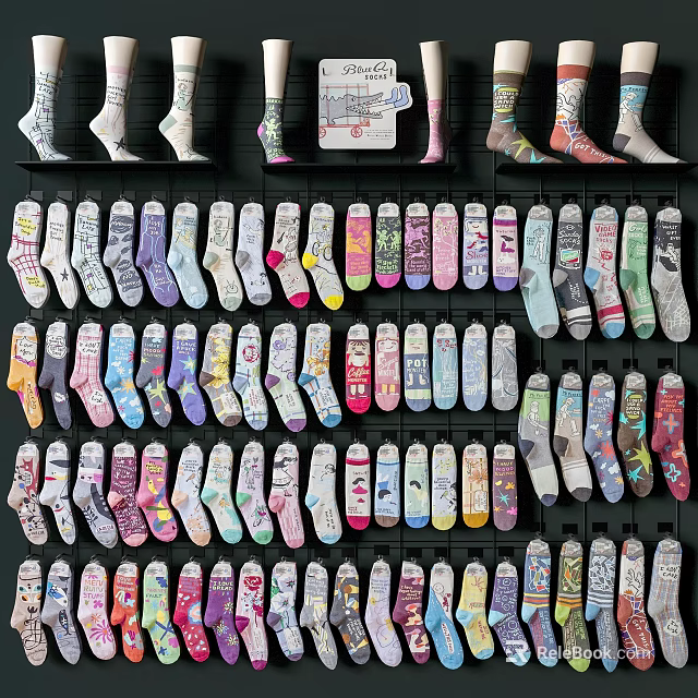 Colorful Various Socks Neatly Arranged on Retail Display Shelves for Sale 3d model 