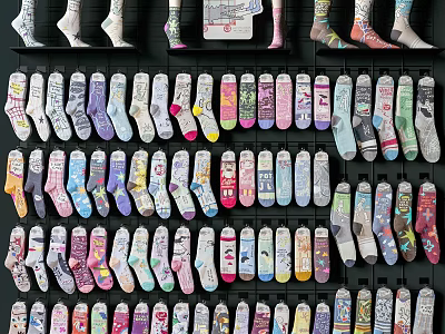 Colorful Various Socks Neatly Arranged on Retail Display Shelves for Sale 3d model