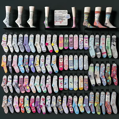 Colorful Various Socks Neatly Arranged on Retail Display Shelves for Sale 3d model