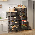 Practical Kitchen Storage Cabinets With Multiple Tiers And Wheels Wooden Handle Baskets Storing Fresh Vegetables