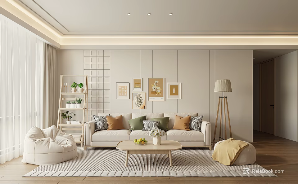 Elegant Modern Living Room Interior With Comfortable Sofa Coffee Table And Decorative Wall Art 3d model 