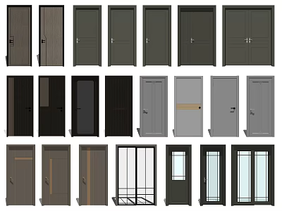 Modern Door Wooden Door Single Door Double Door Glass Door 3d model