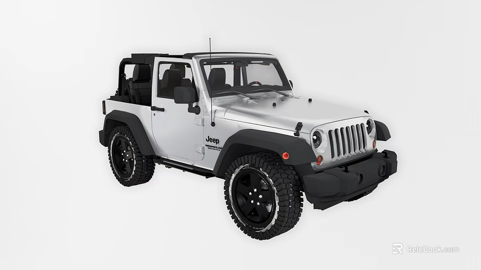 Silver Jeep Convertible With Black Wheels And Off Road Style 3d model 