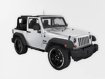 Silver Jeep Convertible With Black Wheels And Off Road Style 3d model