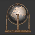 Vintage Decorative Globe Furniture with Ornate Pillar Stand and Aged Classic Design