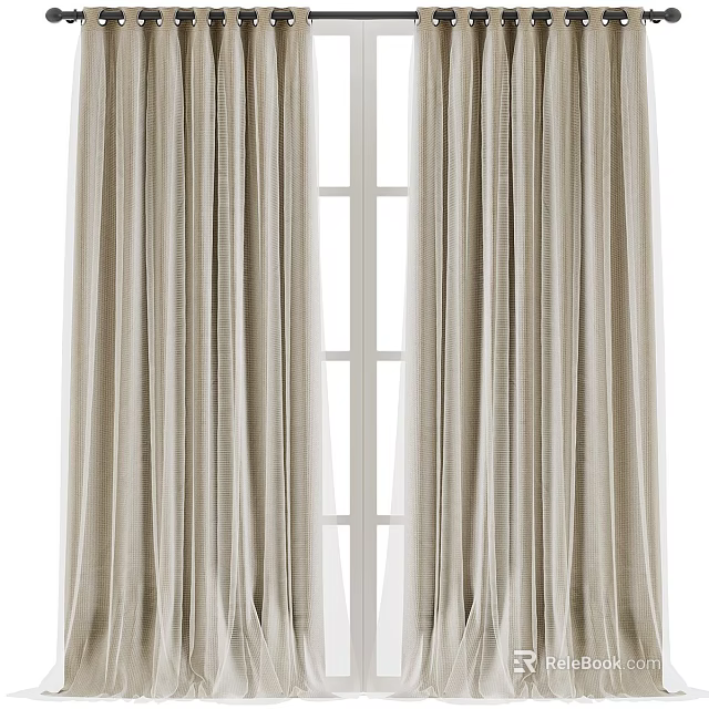 Soft Beige Flowing Curtains For Modern Window With Light Filtering Design 3d model 