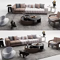 Modern Elegant Sofa Coffee Table Set With Accent Chair Pillows And Area Rug 3d model